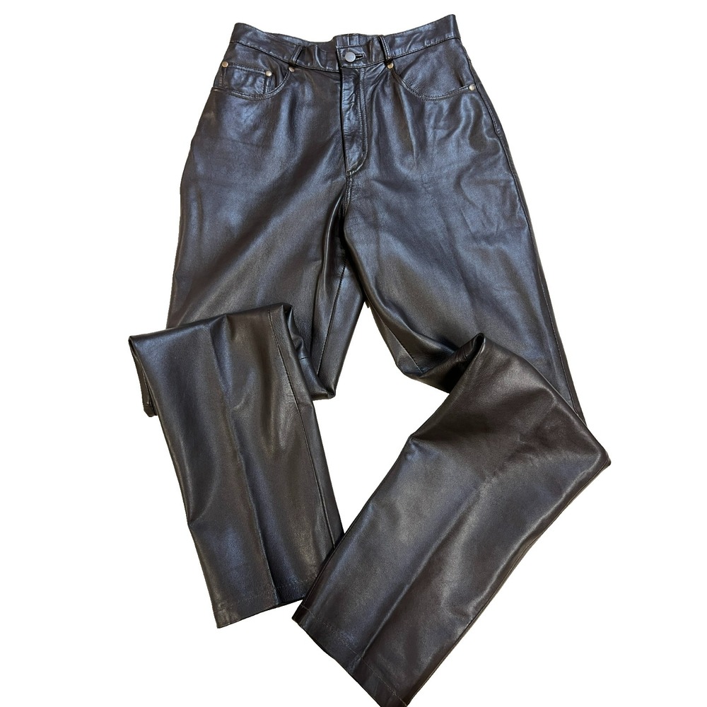 Vintage SAGUARO Brown Leather Pant Straight Leg Five Pocket High‎ Waist SZ 10